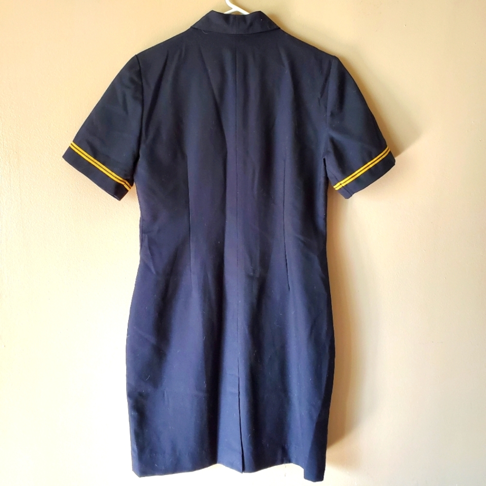 Vintage 90s Airline Flight Stewardess Uniform Dress Sz 6P Black with Yellow Trim - Picture 7 of 10